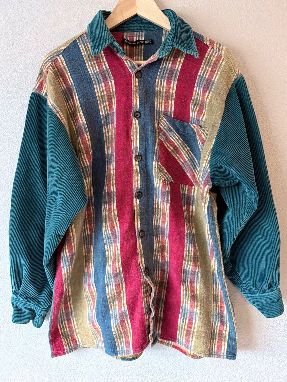 Vintage 90s Hardwear by Silenzio Plaid Patchwork Corduroy Button Down Shirt L